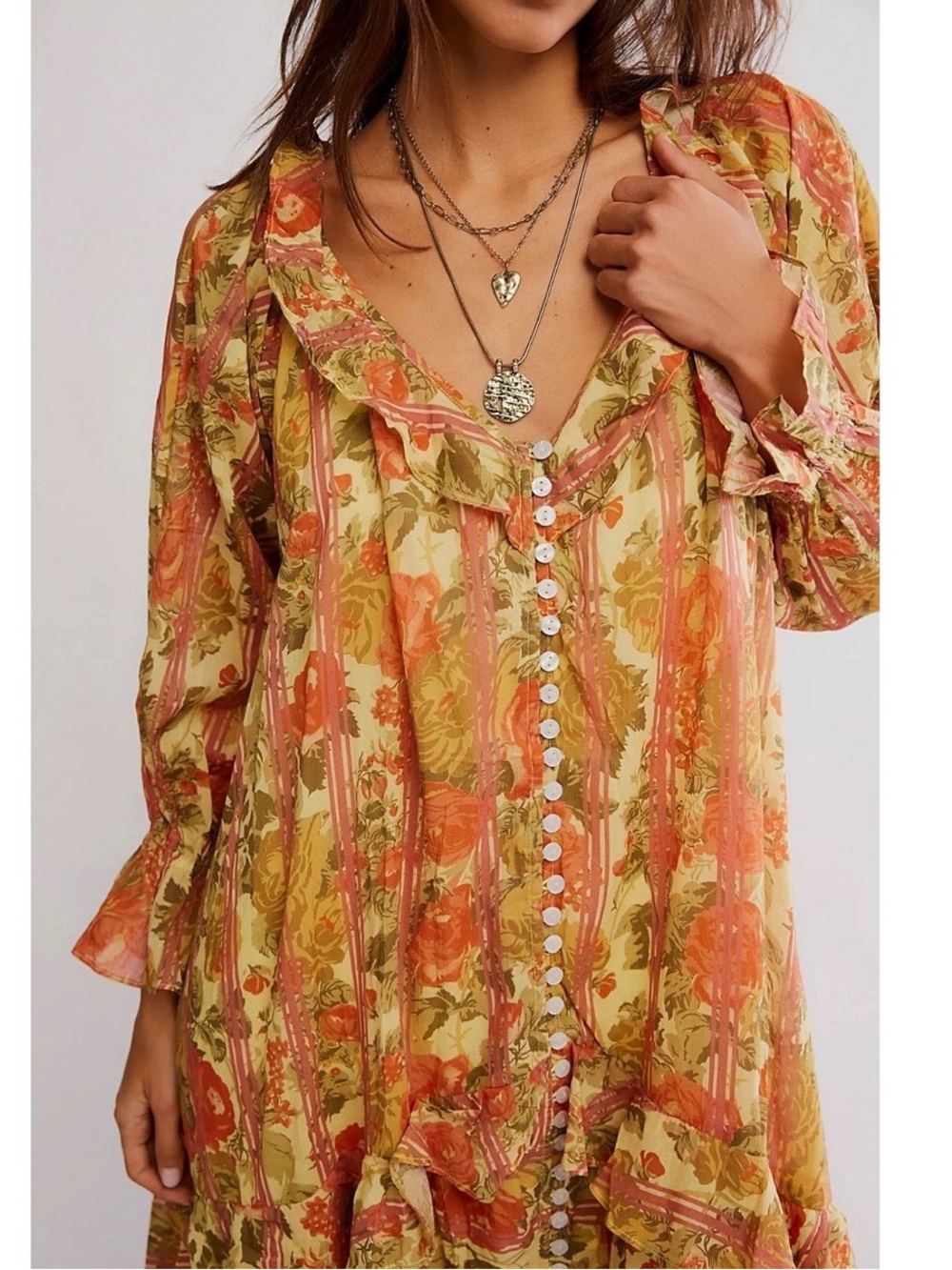 Free People Orange Multi Floral Ruffle Tiered Maxi Dress - Picture 3 of 9